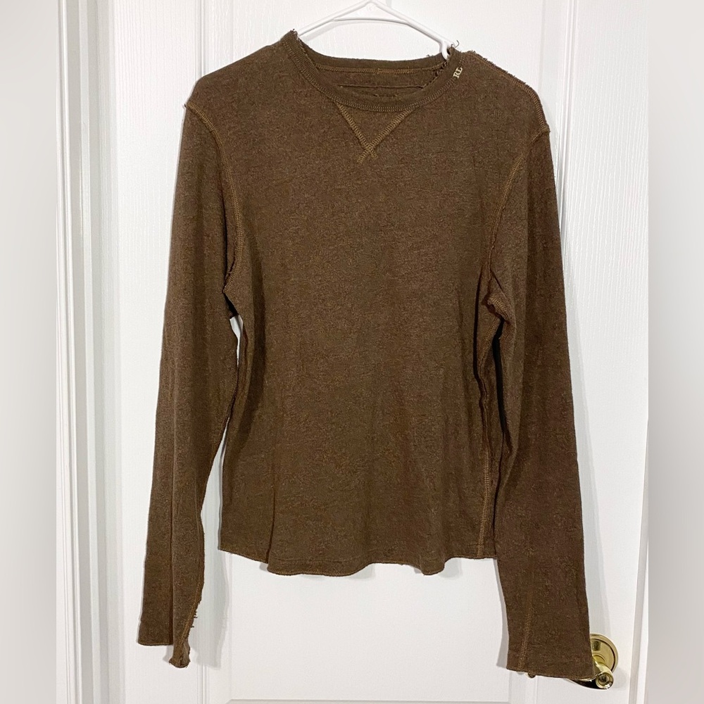 Y2K Polo Ralph Lauren Ribbed Knit Thermal Style Long Sleeve Tee Brown Mens Small